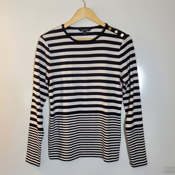 Lauren Ralph Lauren Tops - Lauren Ralph Lauren Women's White & Black long sleeve crew neck top Size XL